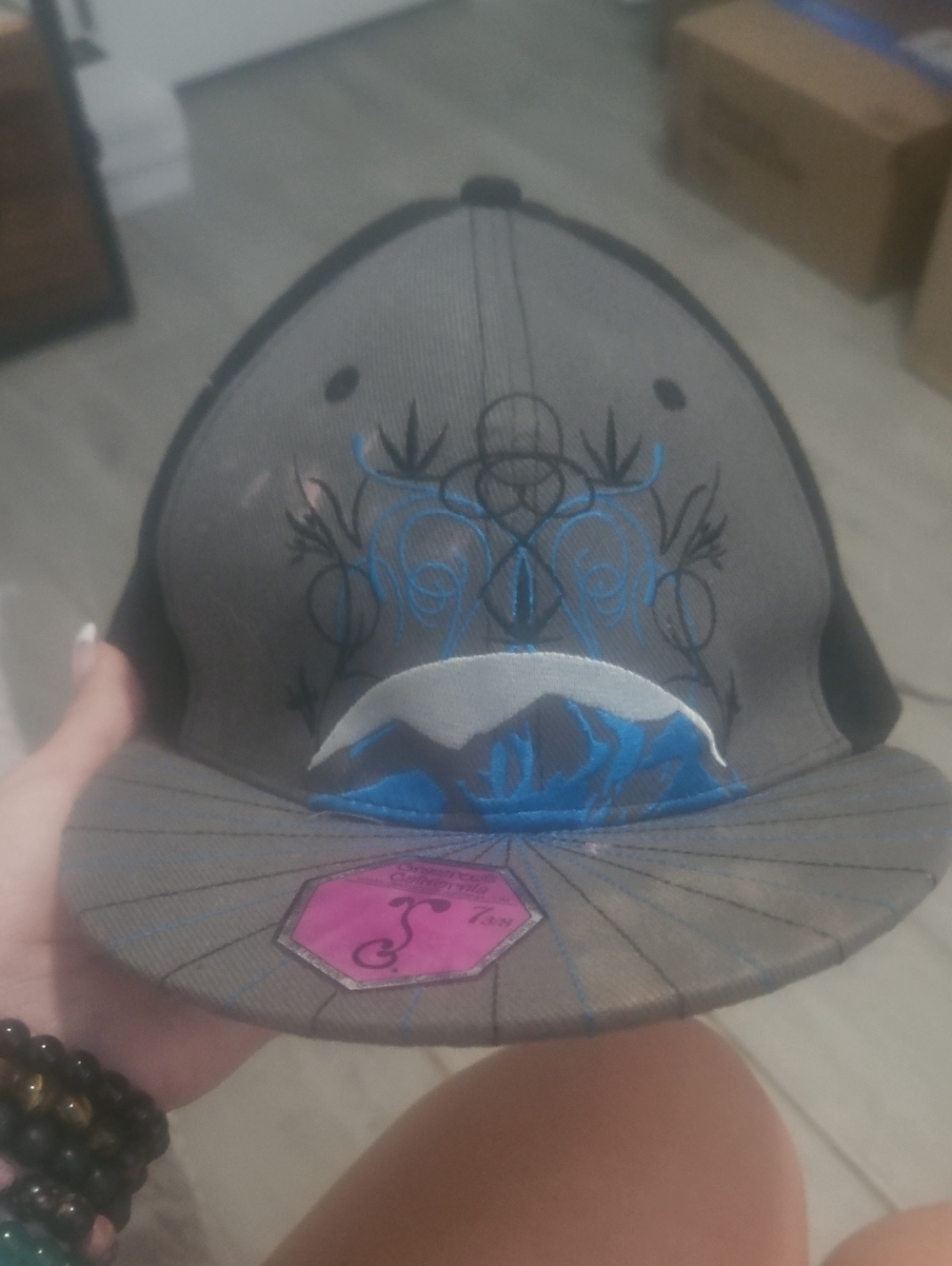 Grassroots Gray and Blue Embroidered Fitted Hat 7 3/8